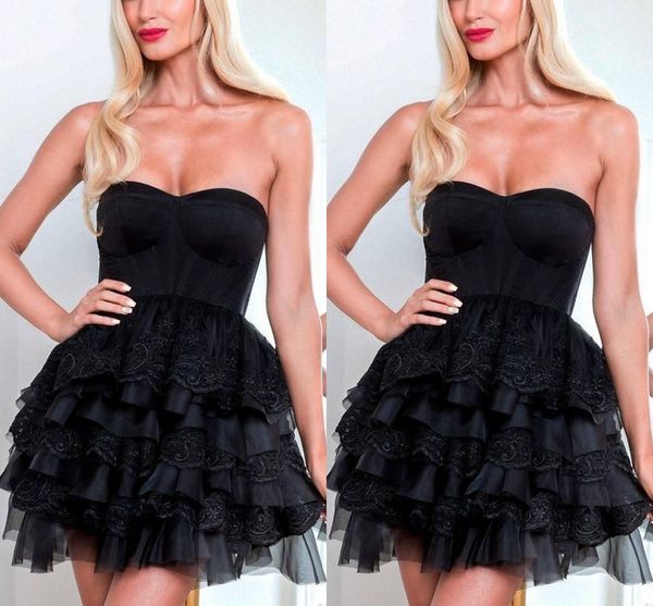 

tiered short little black cocktail party dresses 2018 fashion sweetheart lace homecoming prom gowns custom made mini celebrity evening dress