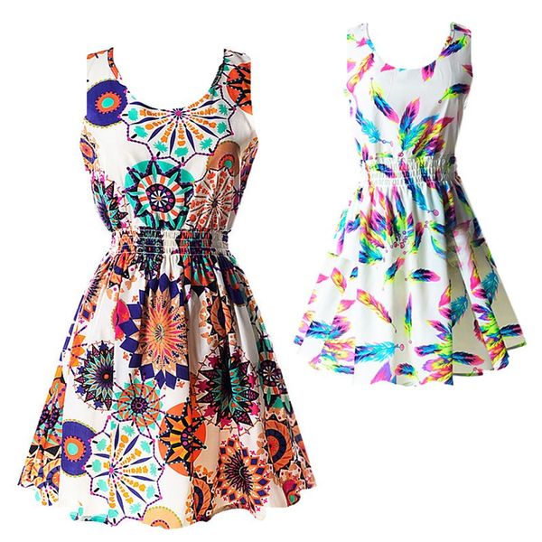 

wholesale- 2017 summer sundress fashion women sexy chiffon sleeveless a-line dress beach floral tank mini dresses, White;black