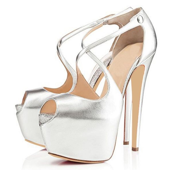 

karmran women handmade fashion brand crisscross peep toe 160mm high heel sandals pumps for party wedding shoes silvermt, Black