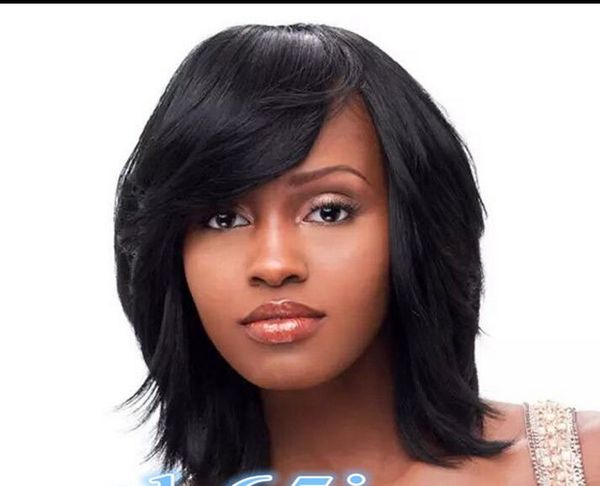 

100%new fashion picture indian mongolian wigs>>ladies new short straight black wig natural hair wigs