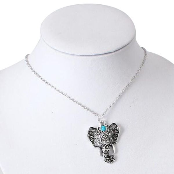 

горячие старинные слон кулон ожерелье бохо античный синий камень колье ожерелье богемия bijoux collares бар ожерелье, Silver