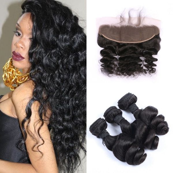 13x4 Lace Frontal With Human Hair Bundles Natural Black Virgin