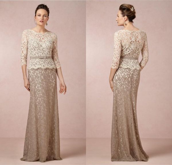 New Mother Of The Bride Dresses Sheer Bateau Neck Three Quarters Long