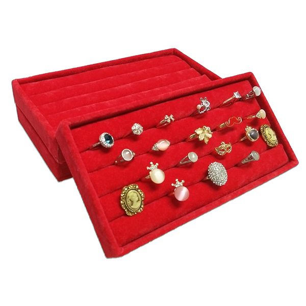 2019 Red Velvet Jewelry Ring Display Organizer Storage Case Velvet