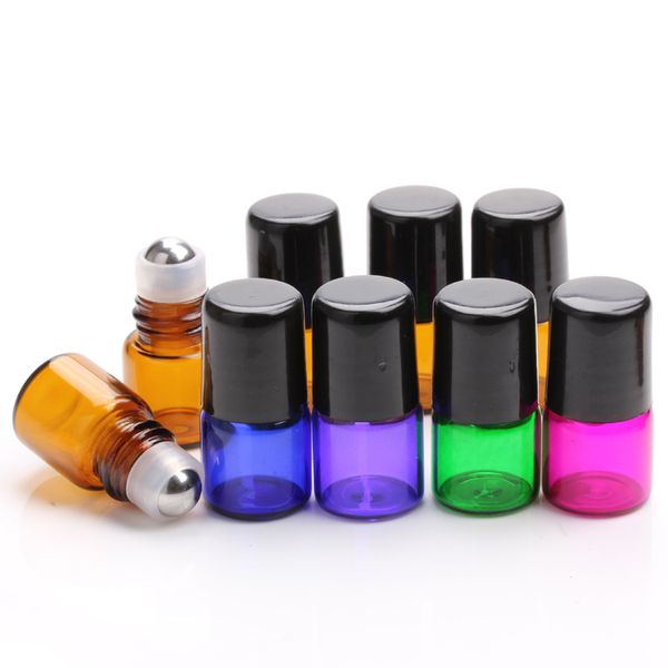 Rotolo vuoto su bottiglia di vetro da 1 ml 2 ml per profumo di olio essenziale; Bottiglie di vetro colorate per massaggio occhi per la cura della pelle con palline roll per USA AU UK