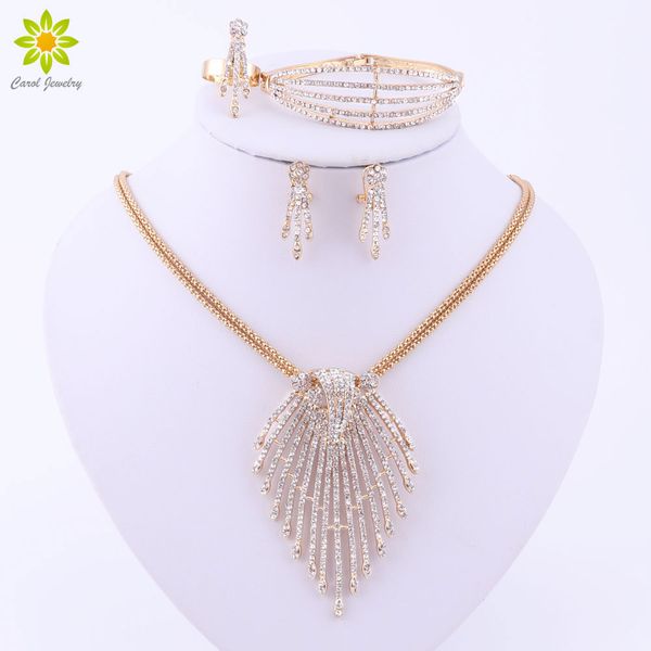 

jewelry sets for women gold/silver plated accessories pendant statement african beads crystal necklace earrings bracelet ring, Slivery;golden