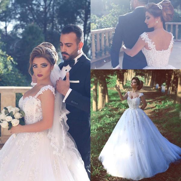 

2020 new romantic vintage арабских кружев свадебных платья sexy спагетти аппликация бисероплетение развертка поезд линия свадебные платья сш, White