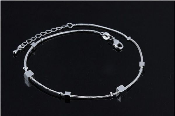 

fashion sterling silver 925 square block women anklets ankle bracelets foot chains beach barefoot sandals, Red;blue