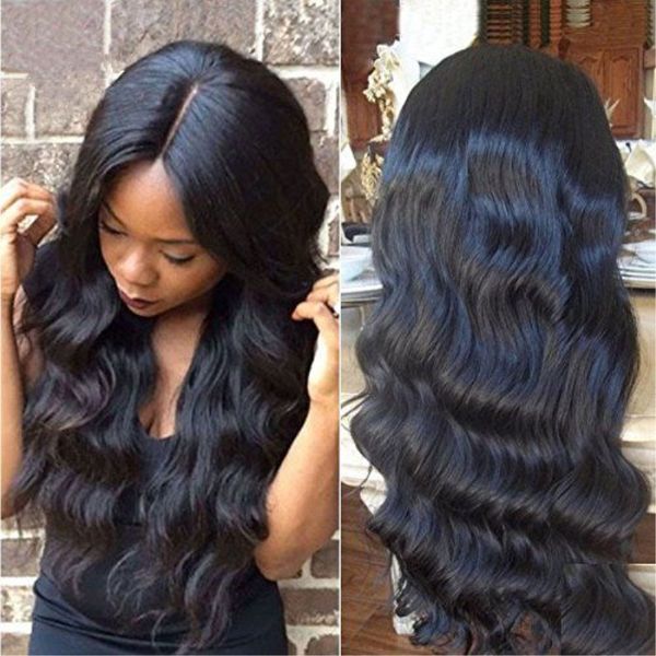 

new fashion body wave synthetic lace front wigs black heat resistant brazilian hair wig for african american black women lace wig sintetica