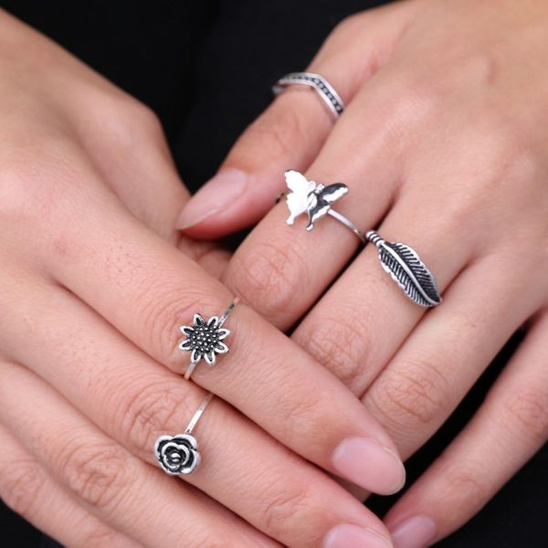 

Hot ! Rings . 1 set 5pcs European And American Fashion Retro Antique Silver Alloy Decorative Ring
