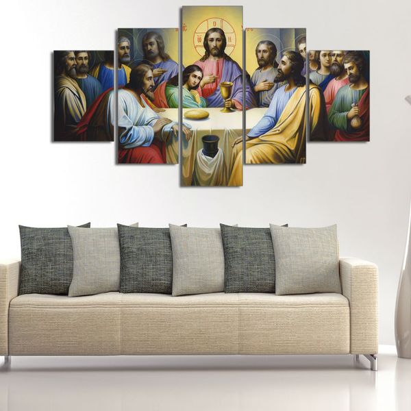 Large 60 X32 5panels Art Canvas Print Jesus The Last Supper