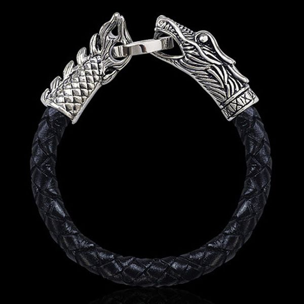

Braided Genuine Leather Bracelet Stainless Steel Dragon Male Bangles Titanium Steel Fashion Vintage Men's Jewelry