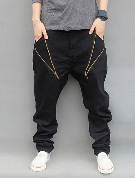 Wholesale-Big Size Hip Hop Jeans Men 2016 New Fashion Black Jeans Loose Fit Cross Jeans