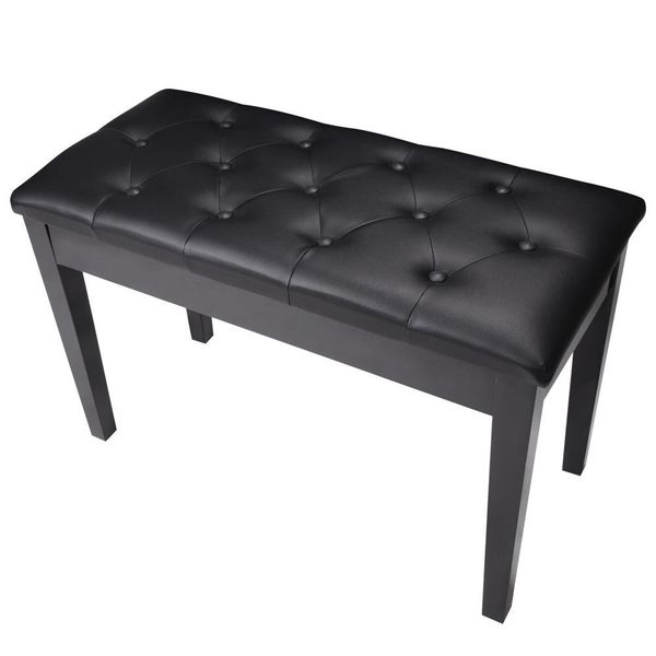 

black wood leather piano bench padded double duet keyboard seat throne storage