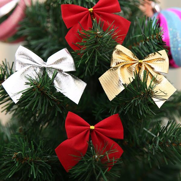 6cm Christmas Tree Decoration Bowknot Gold Silver Red Color Xmas Ornament Home Diy Big Outdoor Christmas Decorations Big Outdoor Christmas Ornaments