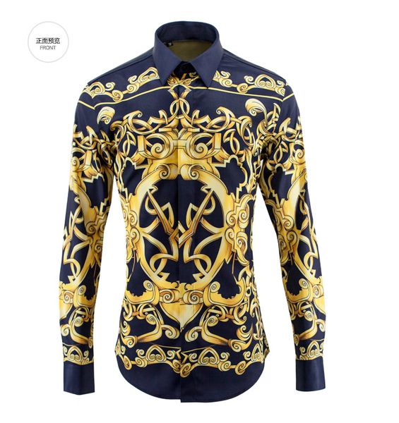 

wholesale-european&american royal style cotton shirts for men 2016 autumn fashion mens long-sleeved digital printed shirts chemise homme, White;black