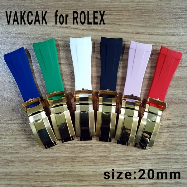 

20mm size quality strap fit rolex sub/gmt new soft durable waterproof band watch accessories with gold original steel clasp, Black;brown