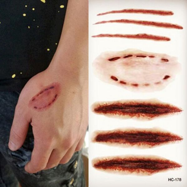 Acheter Halloween Plaie Gale Sang Autocollant De Tatouage Flash Henné Temporaire Body Art Imperméable Autocollant De Tatouage Temporaire De 061