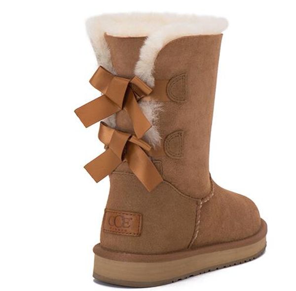 

winter new fur fur warm snow boots in the tube comfortable leather sweet female boots round bow tie ladies, Black