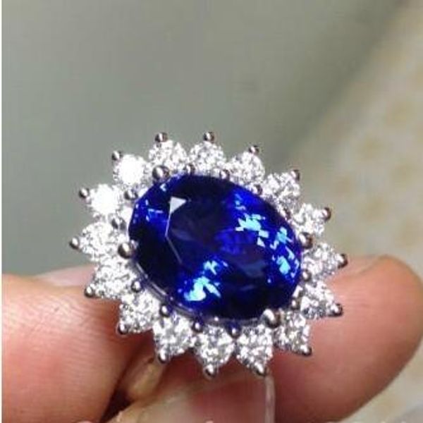 

Lady's Blue Sapphire Gemstone 10KT White Gold Filled Charm Royal Wedding Princess Kate Diana Ring for Women Nice Gift