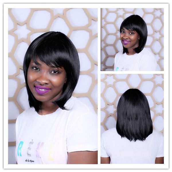 35cm European Short Black Bob Wig For Women Heat Resistant