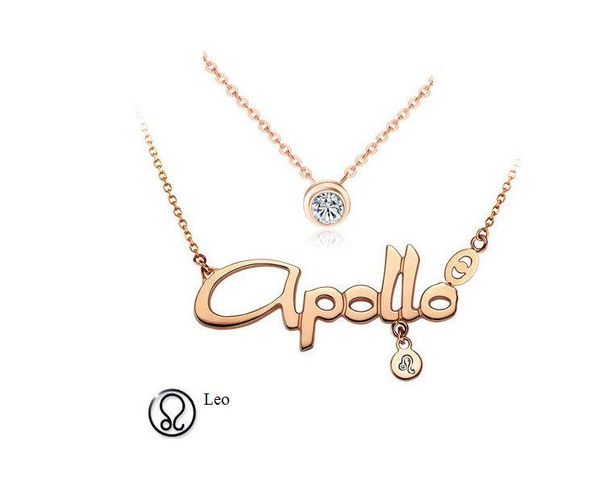 

titanium steel rose gold 12 zodiac signs constellations letter rhinestones pendants necklace with double chains korean women ladies chokers, Silver