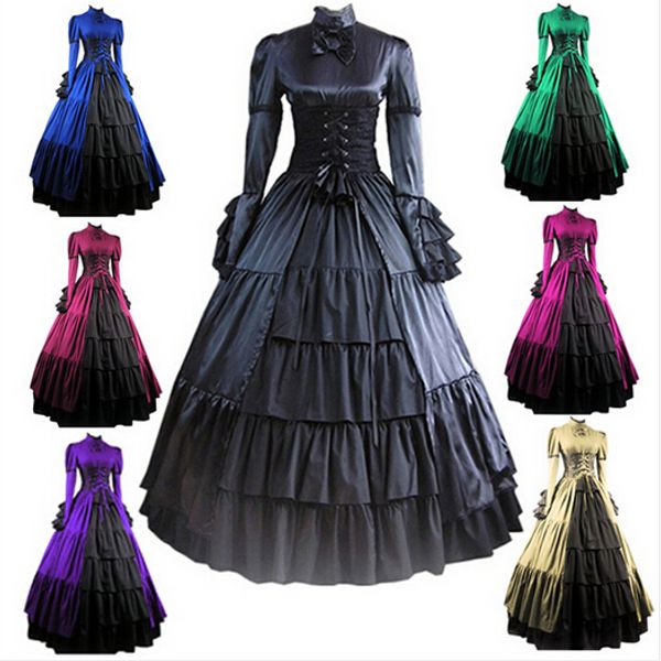 

gt014) gothic lolita civil warmedieval dress gothic victorian ball gown fancy dress prom halloween party costume, Black;red