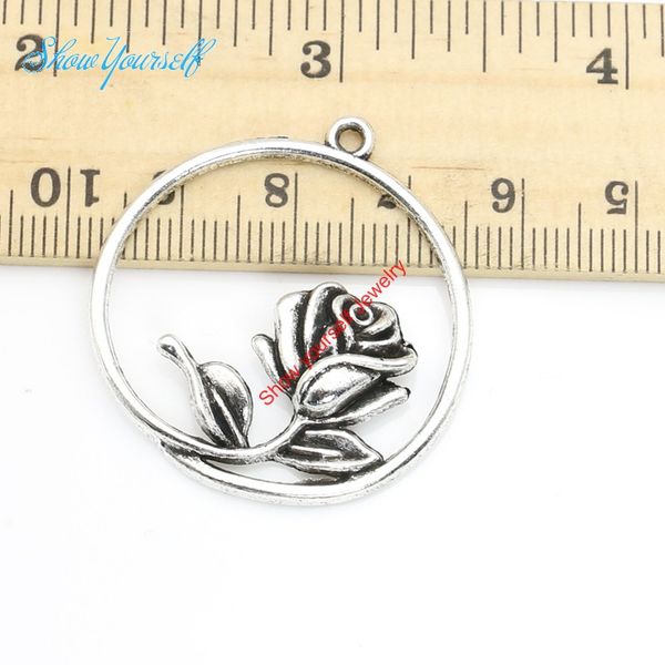 

10pcs/lot antique silver plated round circle flower charm pendants for necklace jewelry making diy handmade craft 36x34mm, Bronze;silver