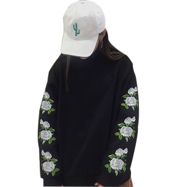 

wholesale- sudaderas mujer 2017 new fashion spring harajuku women hoodies pullover rose embroidery sweatshirt tracksuits moletom feminin, Black