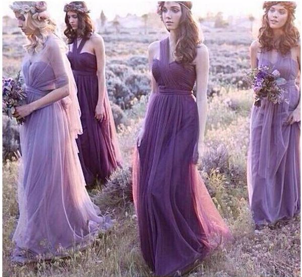 Quattro stili romantici abiti da damigella d'onore lavanda halter una spalla in chiffon per matrimoni country abiti da damigella d'onore abiti da sposa personalizzati