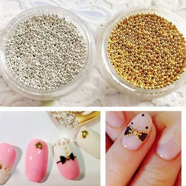 

wholesale- 1mm metal beads for nails 3d nail studsalloy nail jewelry 3d nail charms supplies art decorations nagel steentjes zj1266, Silver;gold