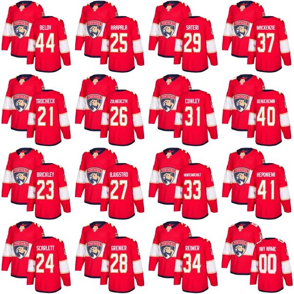 

#25 Henrik Haapala Florida Panthers Jersey 21 Vincent Trocheck 27 Nick Bjugstad 33 Samuel Montembeault Hockey Jerseys Red White