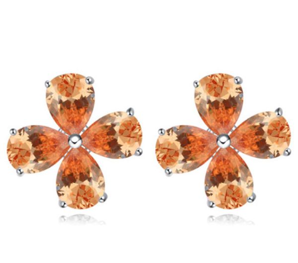 

earrings studs fashion women luxury zircon platinum plated flowers earrings jewelry wholesale drop shipping ter026, Golden;silver