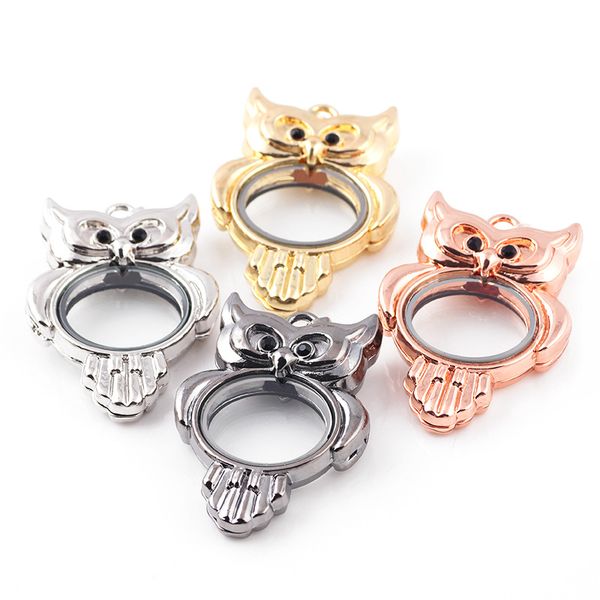 

6PCS !! 4Colors Сова Плавающая крышка Память Locket Плавающая подвеска Charms Подвеска
