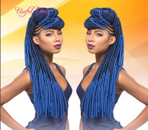 

ombre blue burgundy soft dreadlocks faux locs synthetic braiding hair crochet braids hair marley twist 100g ombre kanekalon hair extensions, Black