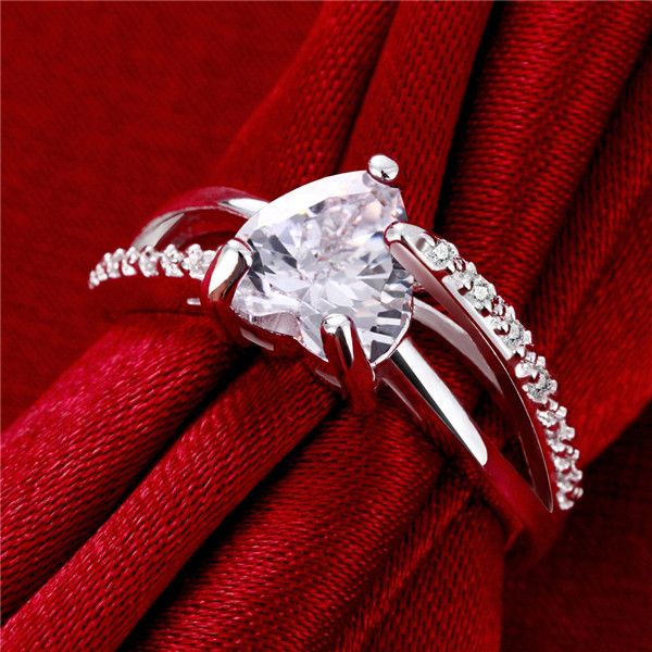 

women's love full diamond fashion heart 925 silver ring stpr024b brand new white gemstone sterling silver wedding finger rings, Slivery;golden