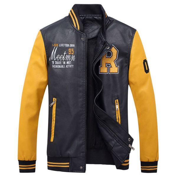 

Hot New Spring Autumn Preppy Stye Jacket Casual Loose Mens Jacket Wear Mens Faux Leather Jackets Coats