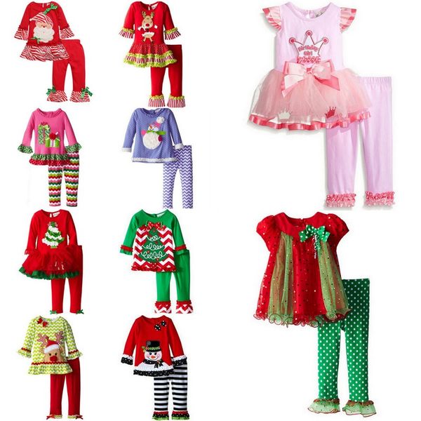 

baby girls fashion autumn bowknot suits christmas stripe lace tulle dot t-shirt dress+pants sets long sleeve pajamas infant boutique outfits, White