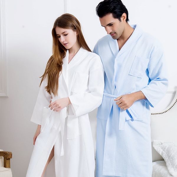

wholesale- 100% cotton men's and women's bathrobe kimono l bathrobe spring and summer waffle sweat evaporate couples bath robe, Black;red
