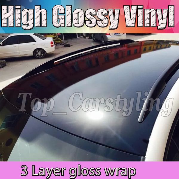 

1.52x20m 3 layers gloss black vinyl car wrap sticker air bubble shiny piano black glossy foil
