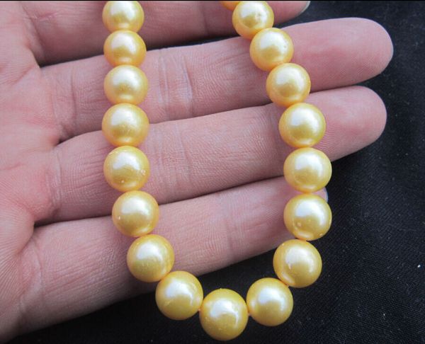 

real charming south sea 10-11mm yellow natural pearl necklace 18inch14k, Silver