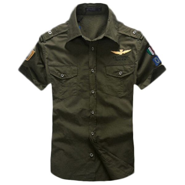 

wholesale-2016 new arrive mens cargo shirt men casual shirt solid short sleeve shirts work shirt with wash standard cotton 40hfx, White;black