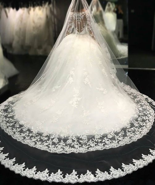 

custom made appliques weding veils lace headpieces for bridal 3 meters soft tulle long cathedral veil with comb, Black