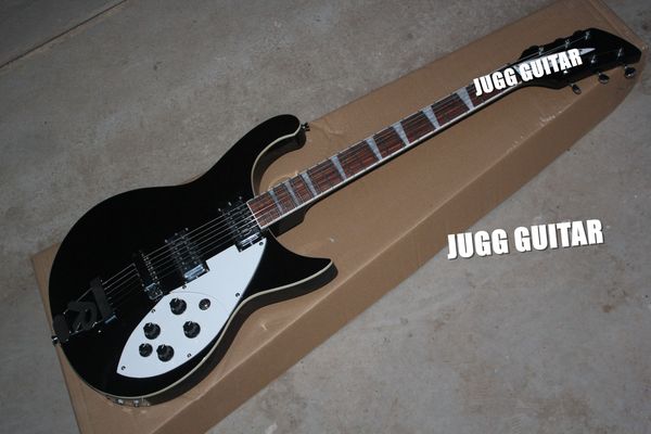 Benutzerdefinierte Ricken 610 Jetglo 6-saitige schwarze E-Gitarre mit dreieckigem Perlmutt-Griffbrett-Inlay, meistverkauft