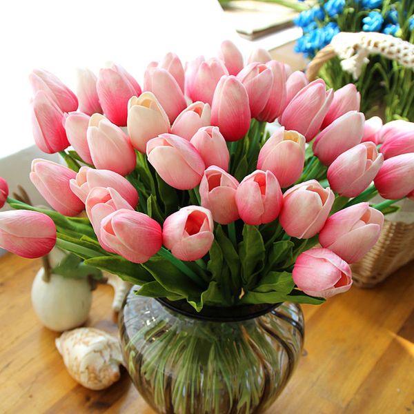 2019 Bedroom Table Decoration Tulip Pink White Yellow Multicolor Pu Artificial Tulip Display Flower 2016 Hotsale Decorative Flower From Weaving Web