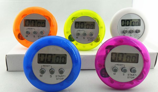 Digitaler Küchentimer, Küchenhelfer, Mini-Digital-LCD-Küchen-Countdown-Clip-Timer-Alarm, rund, fünf Farben zur Auswahl
