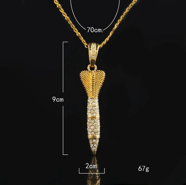 

bling bling gold color rhinestone iced out military rocket arrow dart pendant necklace hip hop style rapper jewelry, Silver