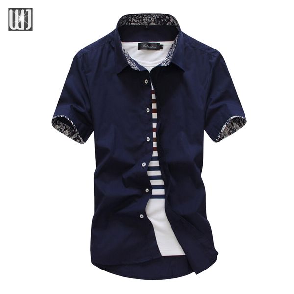 

wholesale-2016 summer style men short-sleeve shirt patchwork casual shirts chemise homme turn-down collar camisa masculina hawaiian shirt, White;black