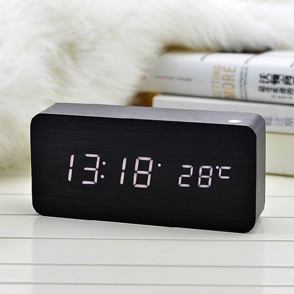 Farben Schallsteuerung Holz LED Alarm Digitales Schreibtisch Uhr Square Uhren Mini LED-Digital Desktop Puzzle Alarm Elektronische Uhr