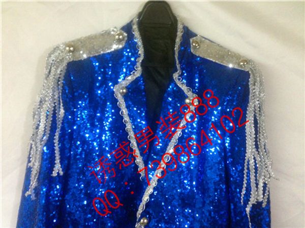 

wholesale- 2016 jacket blazer blue sequins singer dancer show male ds dance costumes outerwear coat nightclub performance bar stage prom, Black;brown